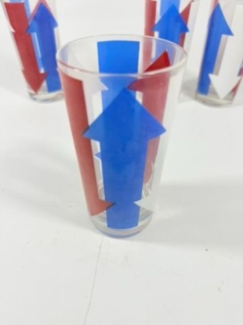 Highball Tall Bar Drinking Glasses Cera Vintage Mid 20th Century Red, White & Bl - Picture 11 of 16